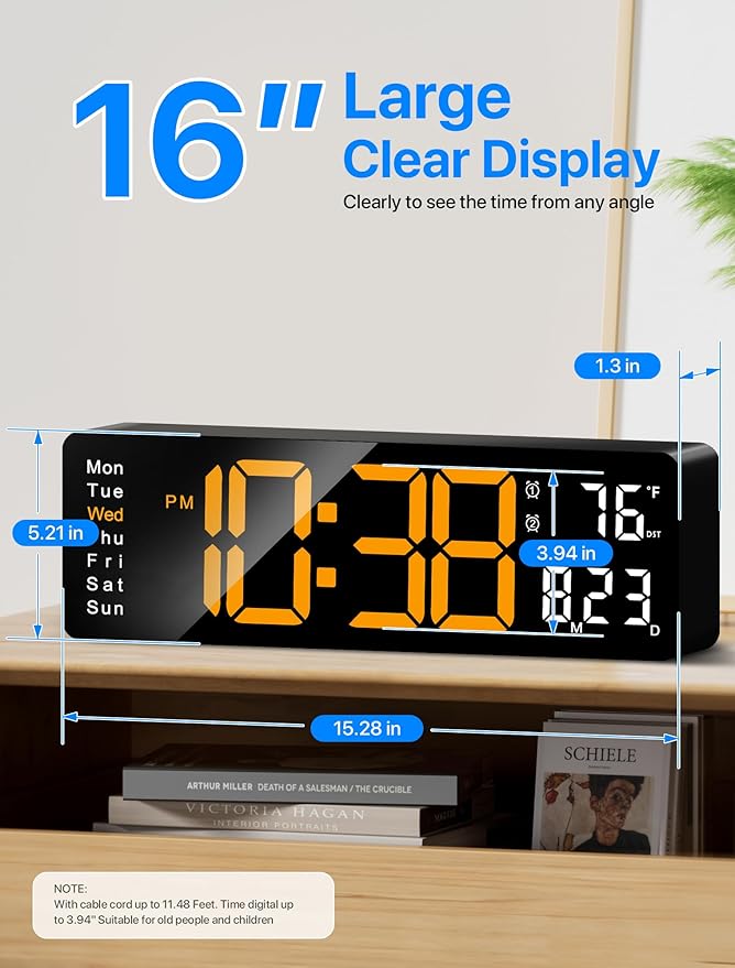 MASHI Digital Wall Clock, Auto-Dimming Wall Clock - Image 2