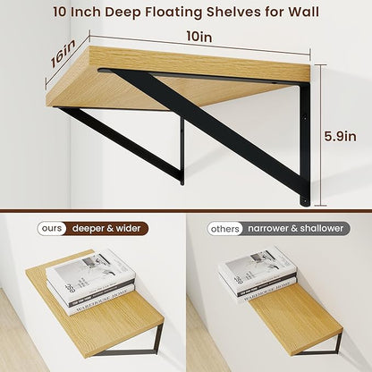 Axeman Deep Floating Shelves | 16 Inch Oak Wall Shelves Set of 2 | 10 Inch Deep - Image 3