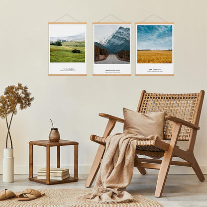 FALAMON 3 Pack Magnetic Poster Hanger Frame, 12x16 12x18 12x24 Teak Wood Magnet Poster Frame for Posters, Prints, Photos, Pictures, Maps, Scrolls, and Canvas Artwork