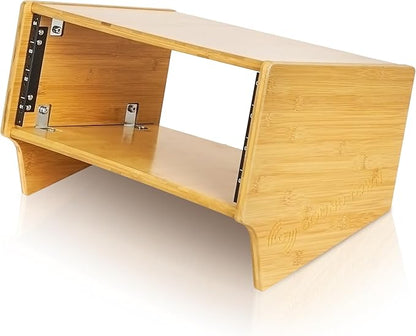 Sound Town DIY 4U Angled Desktop Turret Studio Rack, Solid Carbonized Bamboo - Image 3