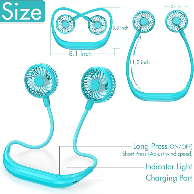 Portable Neck Fan, 2600mAh Battery Operated, Ultra Quiet Hands Free USB Fan - Image 4