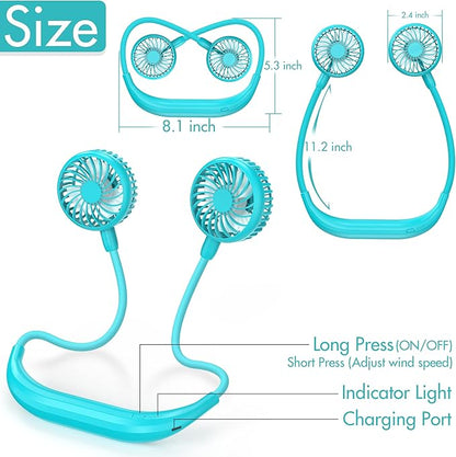 Portable Neck Fan, 2600mAh Battery Operated, Ultra Quiet Hands Free USB Fan - Image 4