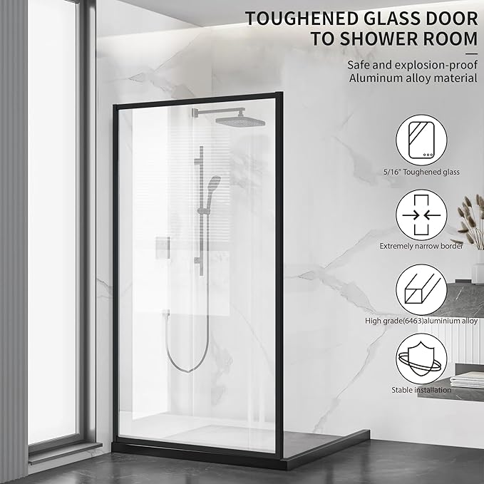 Shower Framed Glass Panel, 5/16" Tempered Glass Shower Door, Fit - Image 2