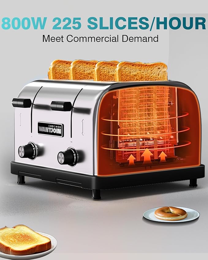 WantJoin Commercial 4-Slice Toaster, 1800W 225 Slices/Hour - Image 3
