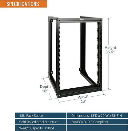 Tecmojo 18U Wall Mount Rack, Server Rack, Open Frame Server Rack, Network Rack - Image 2