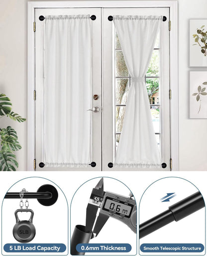 2 Pack Magnetic Curtain Rods for Metal Doors, 17-30in No-Drill Rods, Black | Tool-Free Installation, Strong Magnetic Hold, Stepless Adjustable, Damage-Free Hanging, French Doors, Metal front/back doors