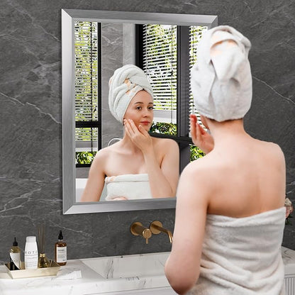 Amorho 22x30 Inch Bathroom Mirror Silver, Thick Metal Framed Wall Mirrors - Image 6