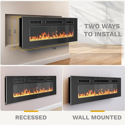 DWVO 36 Inches Electric Fireplace, Recessed or Wall Mounted, Fireplace Heater - Image 6