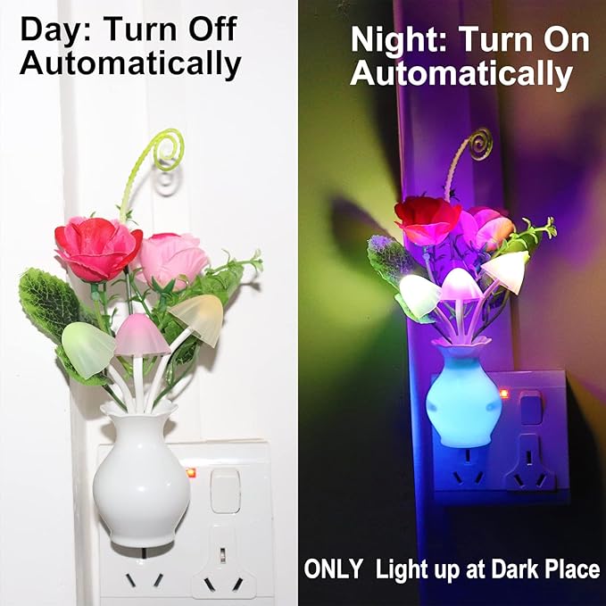 AUSAYE 4 Pack Plug in LED Night Light Sensor Light Rose Flower Decor, Energy - Image 3