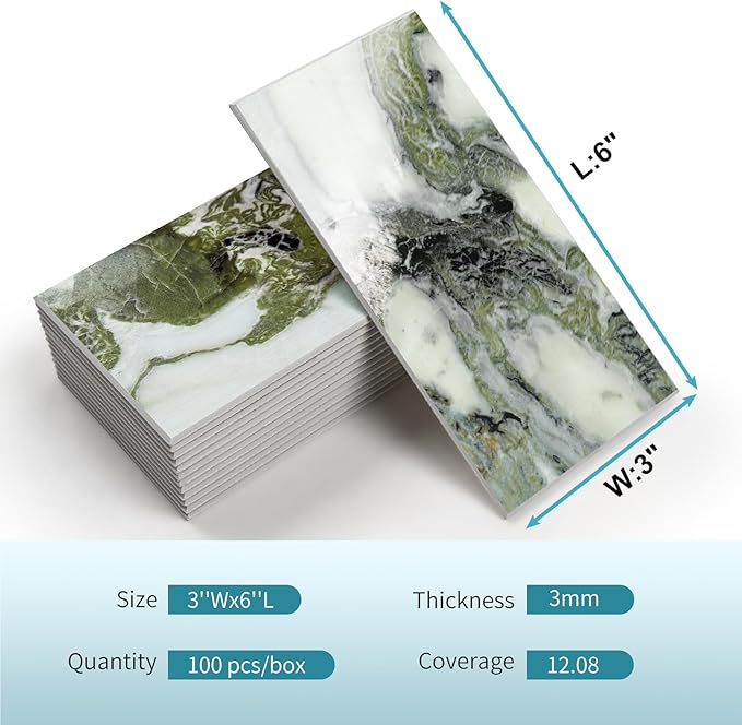 Vamos Tile 100-Piece Glossy Ice Green Peel and Stick Backsplash Tile, Stick on - Image 2
