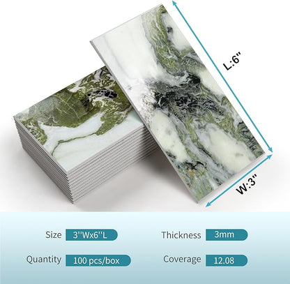 Vamos Tile 100-Piece Glossy Ice Green Peel and Stick Backsplash Tile, Stick on - Image 2