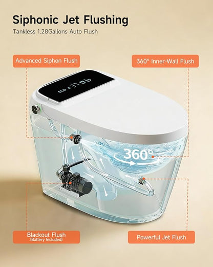 WANSID Smart Toilet with Bidet Built-in and Tankless, Auto Open/Close, Heated - Image 5