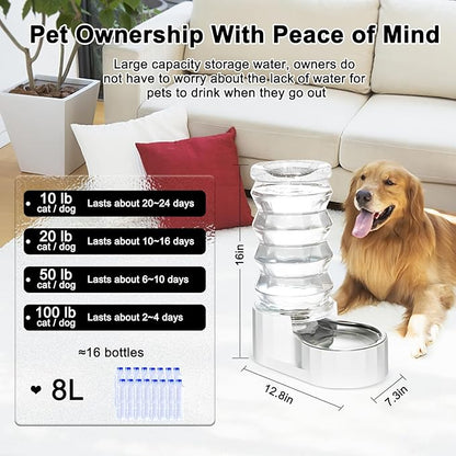 RIZZARI Large Gravity Water Dispenser: 8L Auto-Refill Stainless Steel Dog Water - Image 2