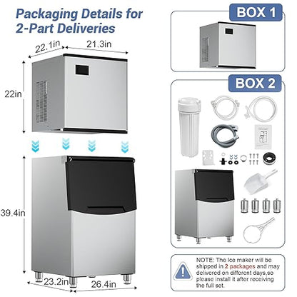 Commercial Ice Maker Machine 600 Lbs/24H, 350 Lbs Large Storage, Stainless - Image 5