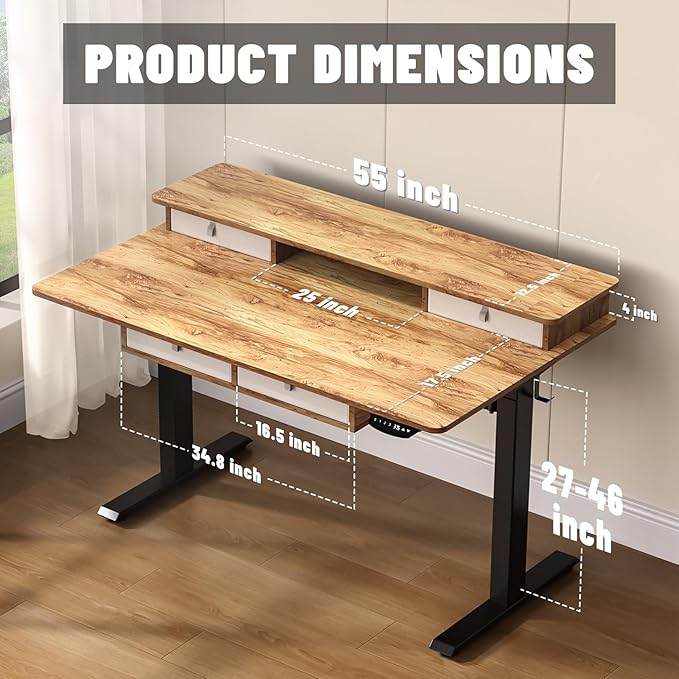 55 * 30 Inches Electric Standing Widened Desk Adjustable Height - Image 3