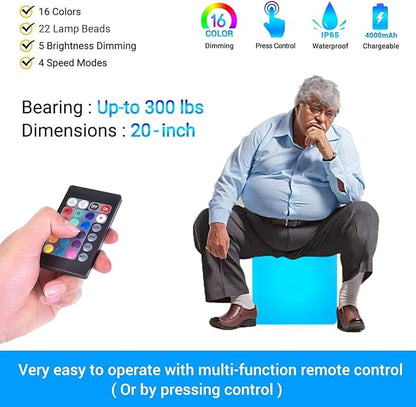 LOFTEK 20-inch LED Lighted Cube Table, Large Cube Chair Light, 16 RGB Colors - Image 3