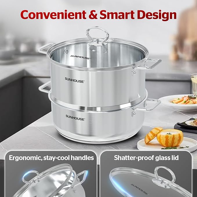 SUNHOUSE 2-Tier Stainless Steel Steamer Pot - Image 3