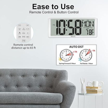 XREXS Digital Wall Clock with Backlight, 14.17 Inch Large Wall Clock with - Image 3