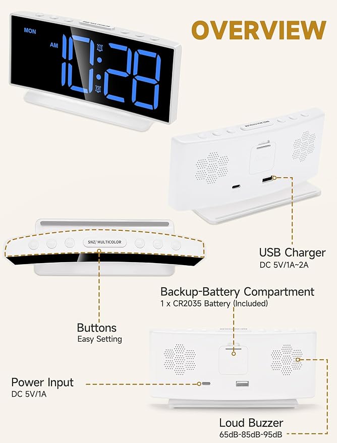 Cadmos Loud Alarm Clocks for Heavy Sleepers, Large Digital Display, 7 Color - Image 6