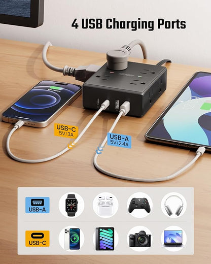 6Ft Extension Cord with Multiple Outlets, Flat Plug Power Strip Surge Protector - Image 5