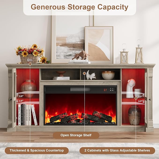 Farmhouse Fireplace TV Stand Up to 80" TVs, Media Console - Image 5