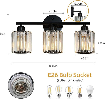 FDPBY Modern 3 Light Crystal Vanity Light, Plating Black Vertical Bathroom - Image 3