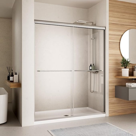 Shower Door, 56-60" W x 70" H Semi-Frameless Double Sliding Glass Shower Door by RoyalGuard