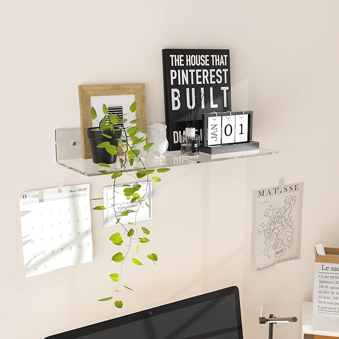 9 Inches Acrylic Wall Shelves 2 Pack, Floating Shelf - Image 2
