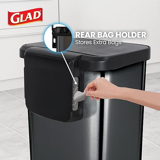 Glad Stainless Steel Step Trash Can, Large Metal Kitchen Garbage Bin - Image 5