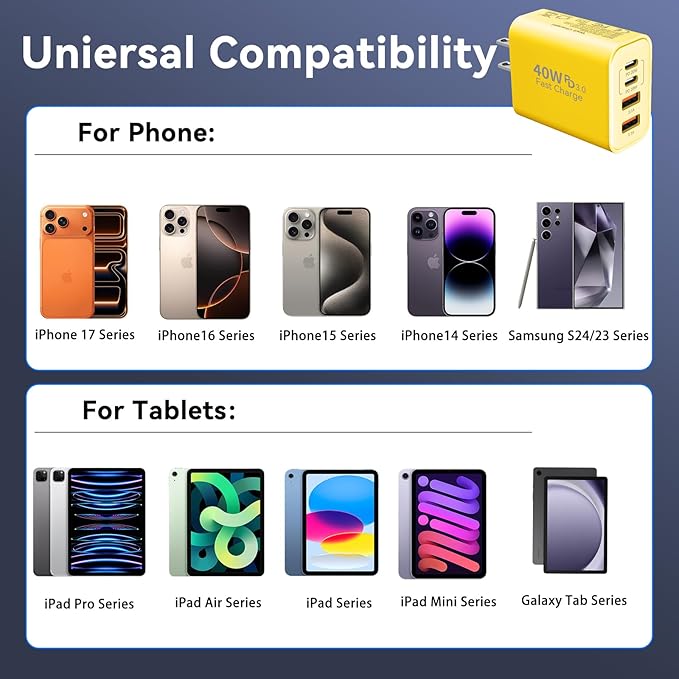 USB C Wall Fast Charger Block, 40W 4-Port Type C Chargers Fast Charging Blocks - Image 4