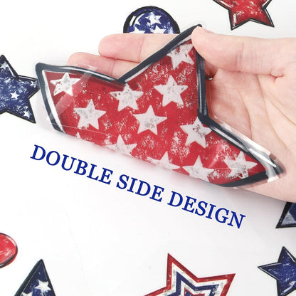 Vellibring 6 Sheet Patriotic Window Clings 4th of July Window Decals Retro Style USA Stars Flag Firework Decor for Independence Day Home Party Glass Mirror Decoration