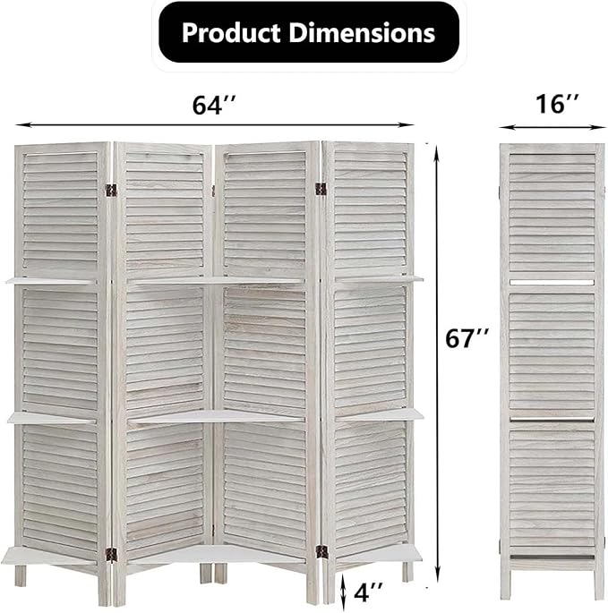 4 Panel Room Divider with Shelves, Room Dividers and Folding Privacy Screens - Image 5