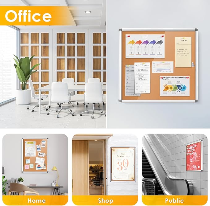 SWANCROWN Enclosed Bulletin Cork Board 36x24 in, Lockable Bulletin Board - Image 6