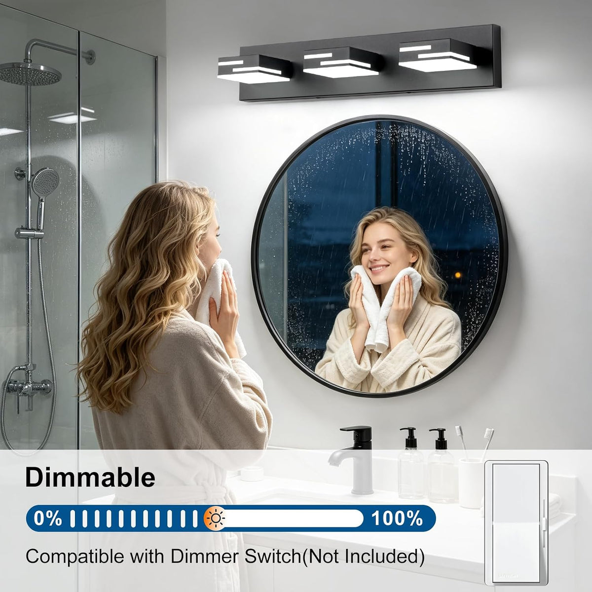 led modern bathroom vanity light fixtures, dimmable matte showing dimensions