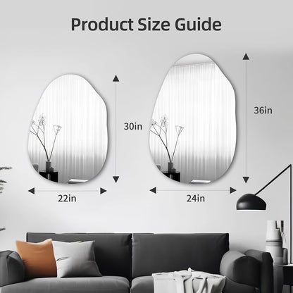22x30 Inch Irregular Black Framed Wall Mirror for Bathroom | 22x30 Inch Irregular Wall Mirror, Thin Narrow Black Minimalist Frame, Creative Asymmetrical Wall Mount Decor Mirror
