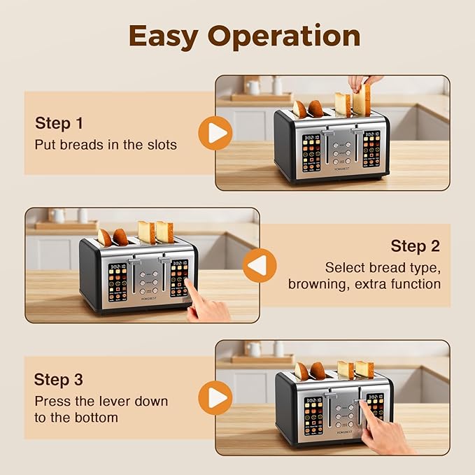 4 Slice Touch Screen Toaster, Easy-to-Use Digital Stainless Steel Toaster - Image 10
