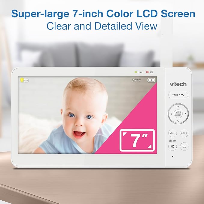 VTech Video Baby Monitor with 7" Color LCD Screen, Long Battery Life, Secure - Image 3