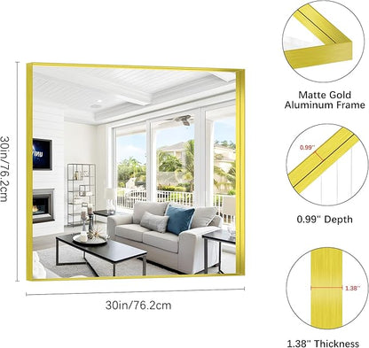 Gold Bathroom Mirror, 30x30 Inch Rectangular Framed Mirror, Large Wall Mounted - Image 3