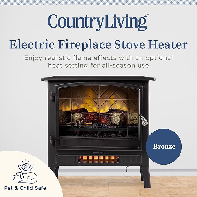 Country Living Infrared Freestanding Electric Fireplace Stove Heater in Bronze - Image 3
