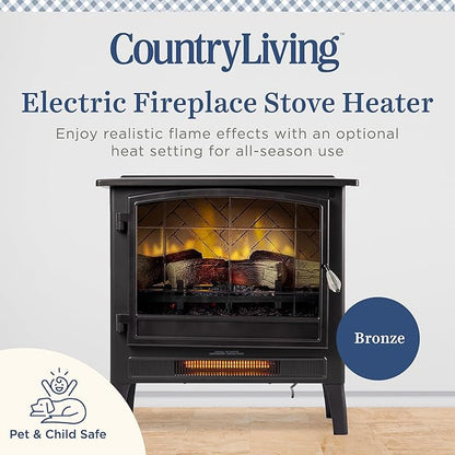 Country Living Infrared Freestanding Electric Fireplace Stove Heater in Bronze - Image 3