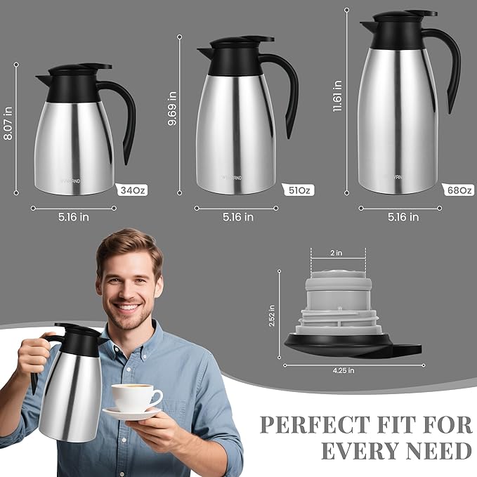 51 Oz Thermal Coffee Carafe, Stainless Steel Insulated Vacuum coffee crafts to - Image 4