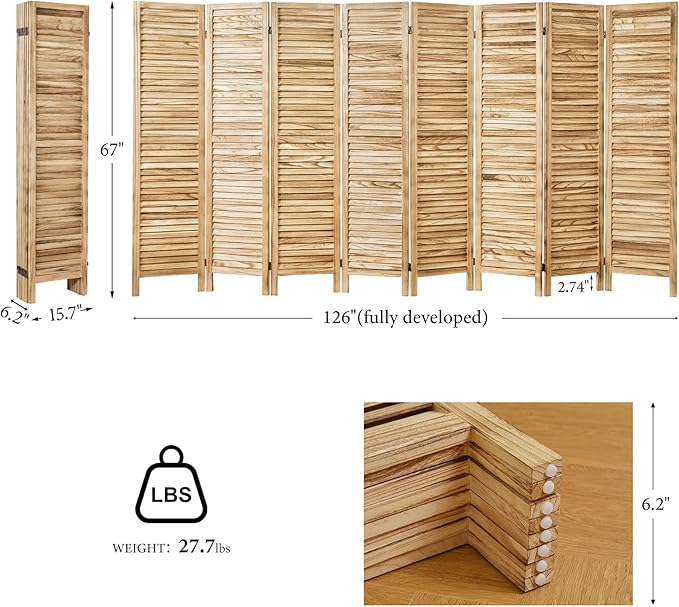Room Dividers and Folding Privacy Screens, Wood Louvered Separators Divider Wall - Image 7