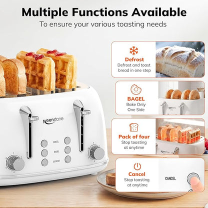 Keenstone Toaster 4 Slice, Retro Stainless Steel Wide Slot Toaster - Image 3