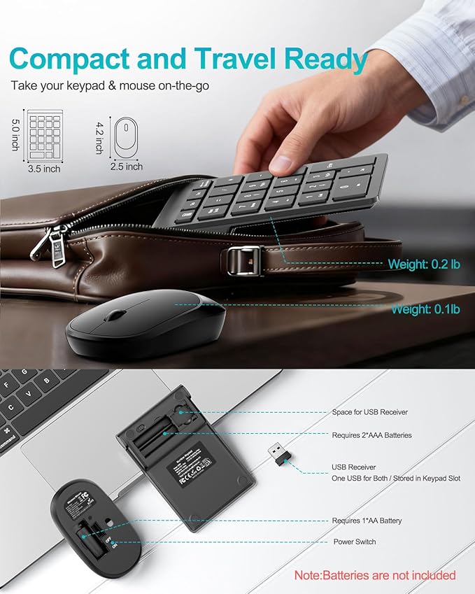 Wireless Number Pad, Lekvey Numeric Pad and Mouse Combo, Portable Slim 2.4GHz - Image 7