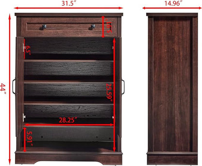 SOOWERY Shoe Cabinet with Drawer, Farmhouse Shoe Storage Cabinet with Doors - Image 2