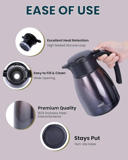 GiNT 1L / 34Oz Thermal Coffee Carafe, Insulated Stainless Steel Coffee Carafes - Image 6