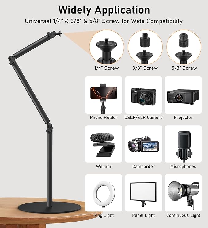 Camera Round Base Mount Desk Stand, Flexible Aluminum Photography - Image 3