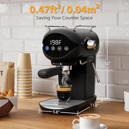 Espresso Machine with Steam Milk Frother Semi Automatic 20 Bar Compact Black - Image 5