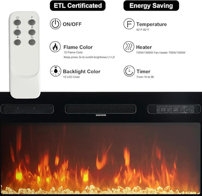Fireplace TV Stand with 36" Electric Fireplace, LED Light Entertainment Center - Image 5