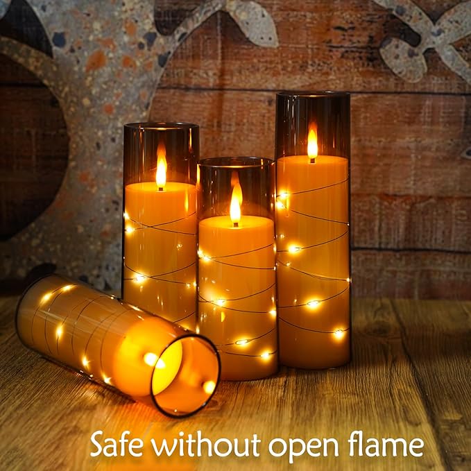 Flameless Candles with Embedded Star String, Battery Operated LED Pillar - Image 3